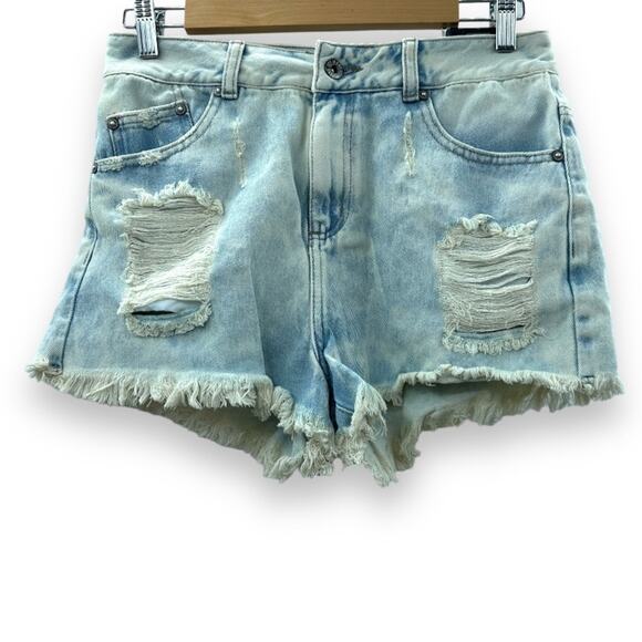 Gef France Light Acid Wash Distressed Skinny Fit Lepi‎ Denim Shorts Size 6 - Picture 1 of 9